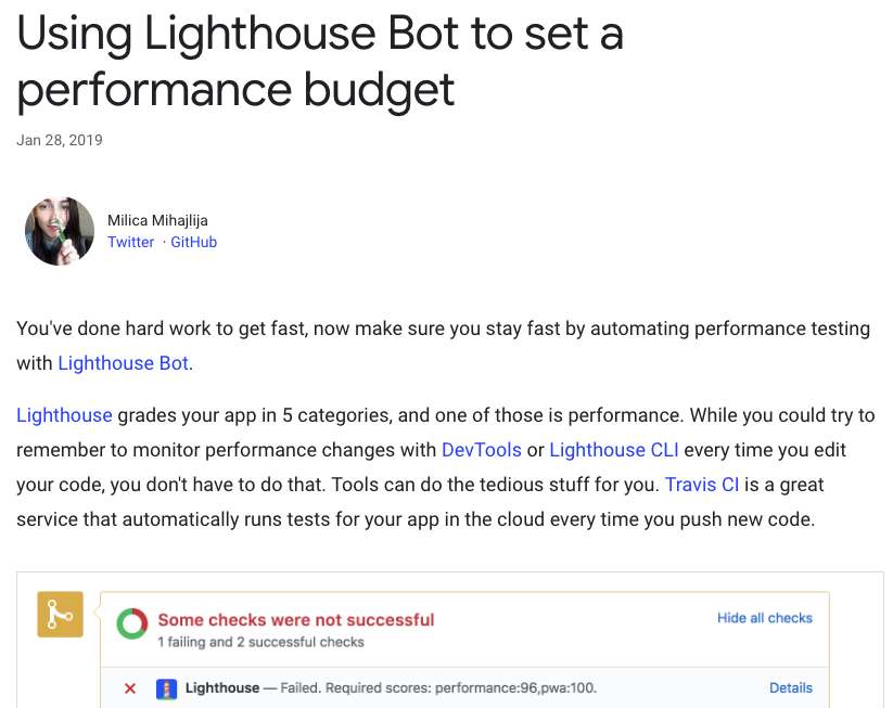 screen of article Using Lighthouse Bot to set a performance budget